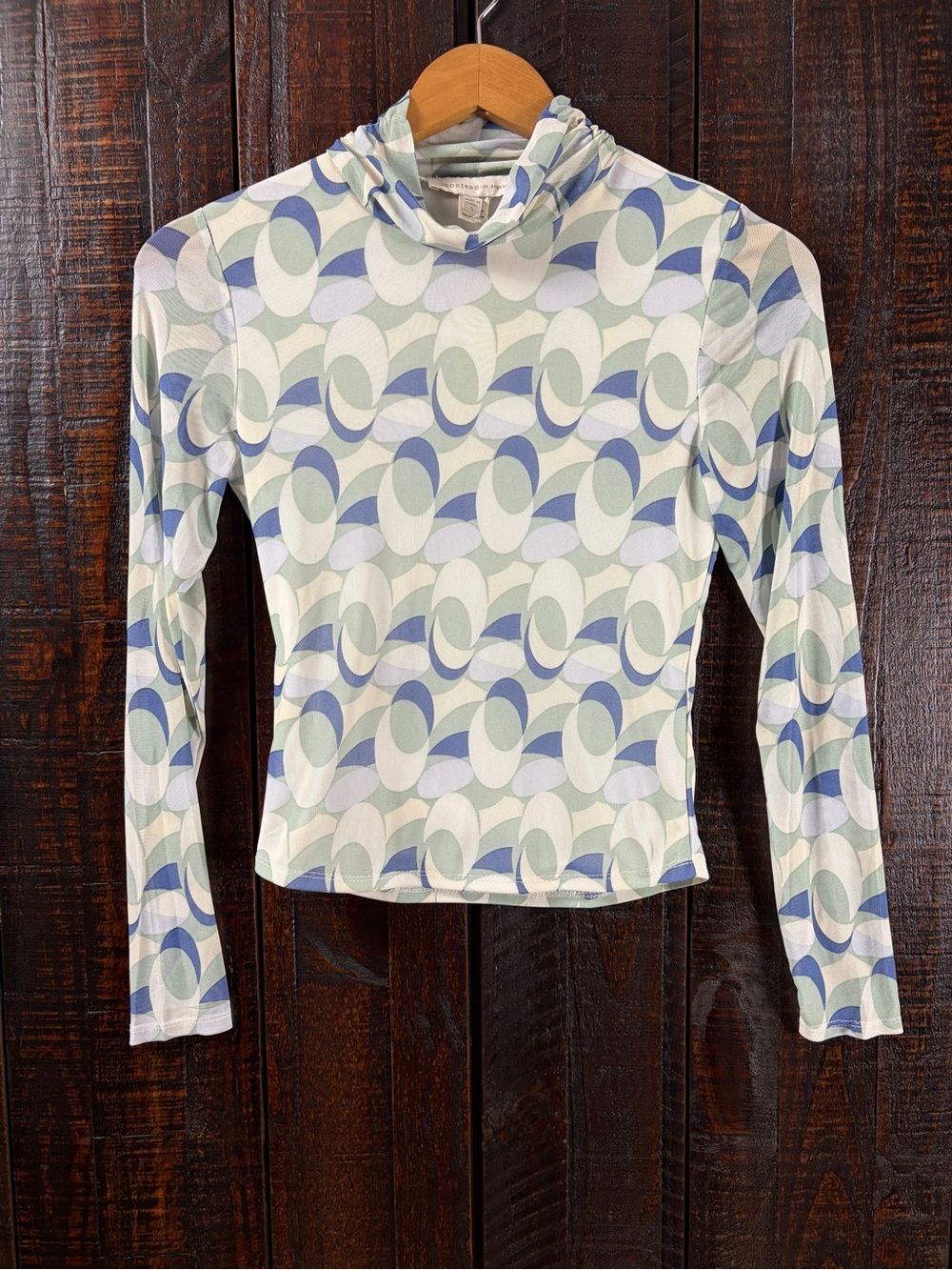 Monteau Geo Print Pastel Mesh Long Sleeve Top Small